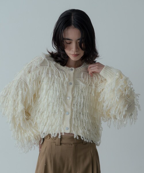 GALLEST（ギャレスト）の「クロップドループカーディガン（カーディガン/ボレロ・レディース・チャコールグレー/オフホワイト・38/09）」の19枚目の写真