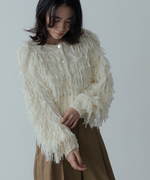 GALLEST（ギャレスト）の「クロップドループカーディガン（カーディガン/ボレロ・レディース・チャコールグレー/オフホワイト・38/09）」の20枚目の写真