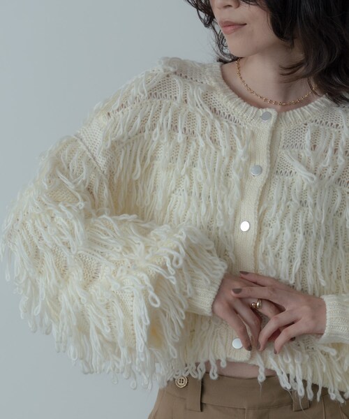 GALLEST（ギャレスト）の「クロップドループカーディガン（カーディガン/ボレロ・レディース・チャコールグレー/オフホワイト・38/09）」の13枚目の写真