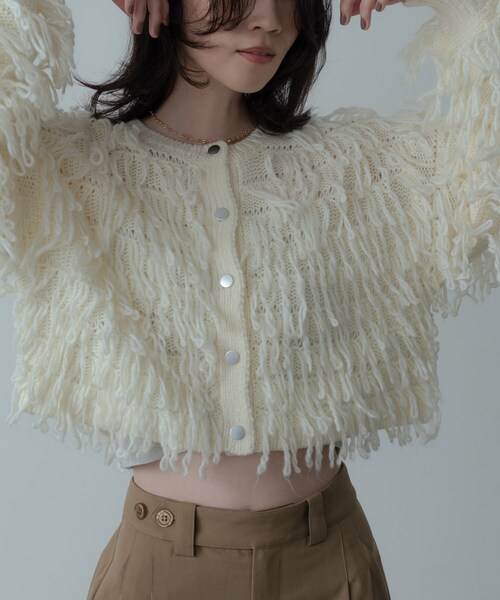 GALLEST（ギャレスト）の「クロップドループカーディガン（カーディガン/ボレロ・レディース・チャコールグレー/オフホワイト・38/09）」の14枚目の写真