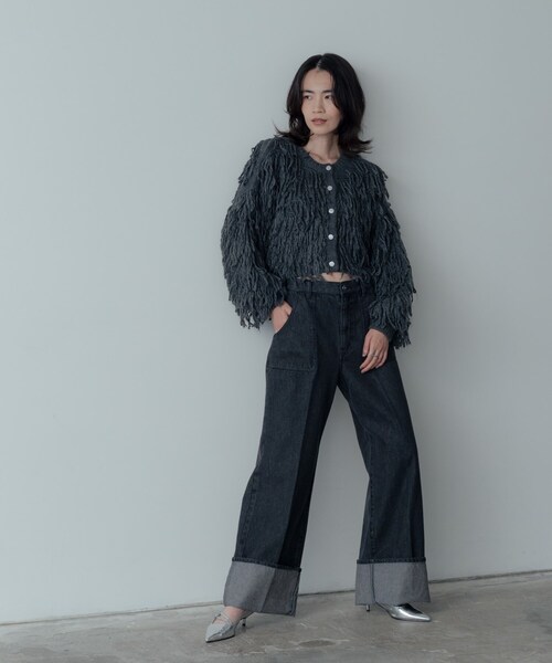 GALLEST（ギャレスト）の「クロップドループカーディガン（カーディガン/ボレロ・レディース・チャコールグレー/オフホワイト・38/09）」の15枚目の写真