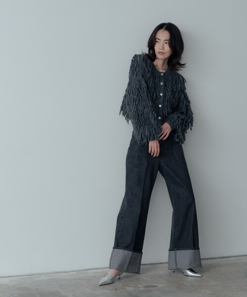 GALLEST（ギャレスト）の「クロップドループカーディガン（カーディガン/ボレロ・レディース・チャコールグレー/オフホワイト・38/09）」の16枚目の写真