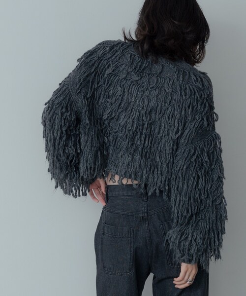 GALLEST（ギャレスト）の「クロップドループカーディガン（カーディガン/ボレロ・レディース・チャコールグレー/オフホワイト・38/09）」の9枚目の写真