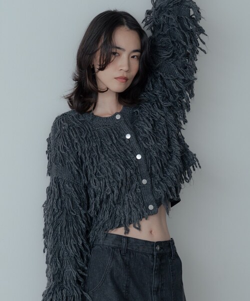 GALLEST（ギャレスト）の「クロップドループカーディガン（カーディガン/ボレロ・レディース・チャコールグレー/オフホワイト・38/09）」の11枚目の写真