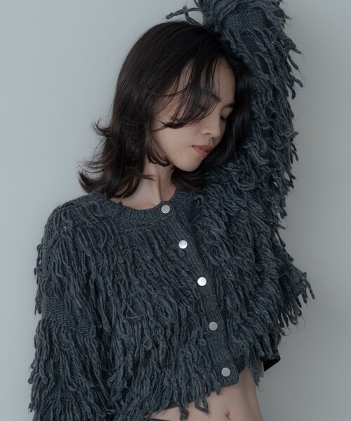 GALLEST（ギャレスト）の「クロップドループカーディガン（カーディガン/ボレロ・レディース・チャコールグレー/オフホワイト・38/09）」の12枚目の写真