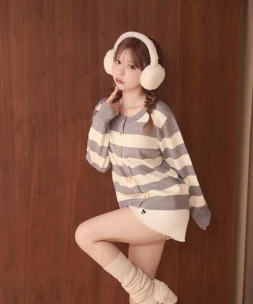 TITTY&CO.（ティティーアンドコー）の「ボーダーカーディガン（カーディガン/ボレロ・レディース・ブラック/グレー/ネイビー・FREE）」の15枚目の写真