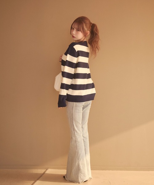 TITTY&CO.（ティティーアンドコー）の「ボーダーカーディガン（カーディガン/ボレロ・レディース・ブラック/グレー/ネイビー・FREE）」の5枚目の写真