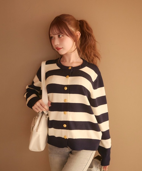 TITTY&CO.（ティティーアンドコー）の「ボーダーカーディガン（カーディガン/ボレロ・レディース・ブラック/グレー/ネイビー・FREE）」の8枚目の写真