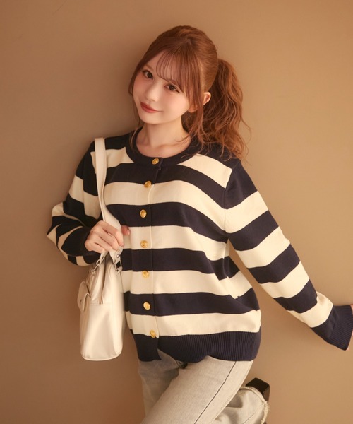 TITTY&CO.（ティティーアンドコー）の「ボーダーカーディガン（カーディガン/ボレロ・レディース・ブラック/グレー/ネイビー・FREE）」の9枚目の写真