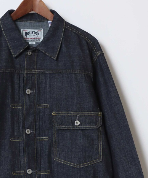 HOUSTON（ヒューストン）の「HOUSTON/ヒューストン Denim Shirt Jacket/オーバーサイズ デニムシャツジャケット/Gジャン/レディース メンズ（デニムジャケット・メンズ・ライトインディゴブルー/インディゴブルー/ワンウォッシュ・M/L/XL）」の3枚目の写真