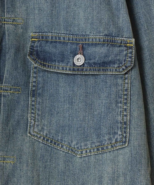 HOUSTON（ヒューストン）の「HOUSTON/ヒューストン Denim Shirt Jacket/オーバーサイズ デニムシャツジャケット/Gジャン/レディース メンズ（デニムジャケット・メンズ・ライトインディゴブルー/インディゴブルー/ワンウォッシュ・M/L/XL）」の15枚目の写真