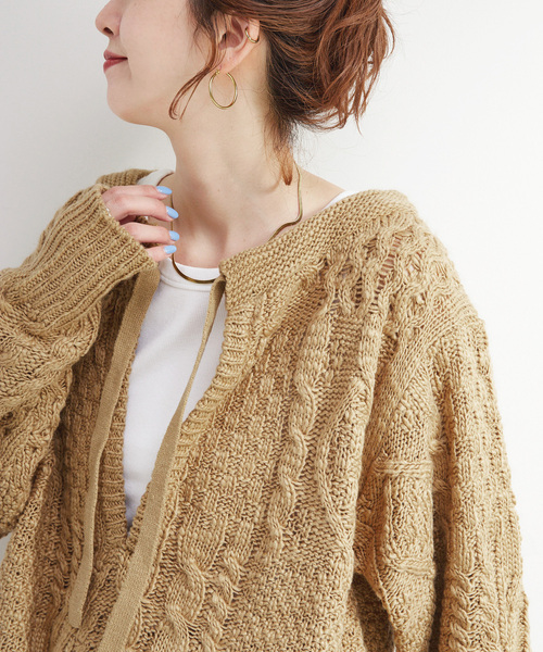 B.C STOCK(ベーセーストック)の「手洗い可 / パッチワーク風ケーブルニット(ニット/セーター・レディース・ブラック/ベージュ・FREE)」の16枚目の写真