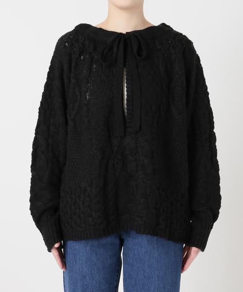 B.C STOCK(ベーセーストック)の「手洗い可 / パッチワーク風ケーブルニット(ニット/セーター・レディース・ブラック/ベージュ・FREE)」の17枚目の写真