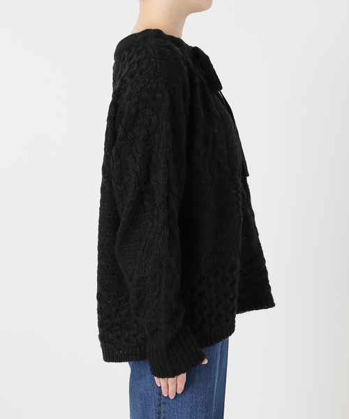 B.C STOCK(ベーセーストック)の「手洗い可 / パッチワーク風ケーブルニット(ニット/セーター・レディース・ブラック/ベージュ・FREE)」の21枚目の写真