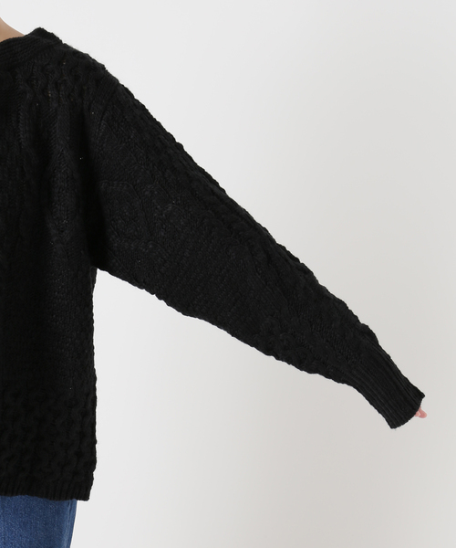 B.C STOCK(ベーセーストック)の「手洗い可 / パッチワーク風ケーブルニット(ニット/セーター・レディース・ブラック/ベージュ・FREE)」の22枚目の写真