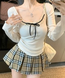 【Y2Kガーリー】レース切り替えロングスリーブTシャツ
