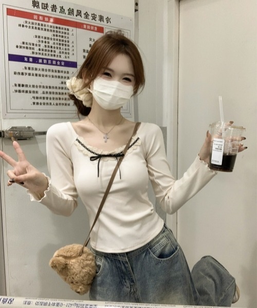 gossip！ロサンゼルス（ゴシップロサンゼルス）の「【Y2Kガーリー】レース切り替えロングスリーブTシャツ（Tシャツ/カットソー・レディース・グレー/オフホワイト・FREE）」の17枚目の写真
