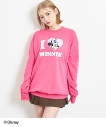 【Disney】<Mickey&Minnie> ANAP I LOVE デザイン オーバーサイズ スウェット プルオーバー【親子お揃い】