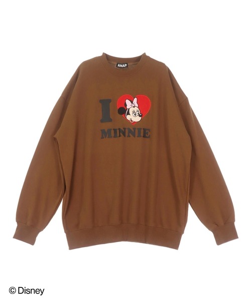 ANAP（アナップ）の「【Disney】＜Mickey＆Minnie＞ ANAP  I LOVE デザイン オーバーサイズ スウェット プルオーバー【親子お揃い】（スウェット・レディース・ブラウン/ピンク/レッド/ネイビー・FREE）」の6枚目の写真