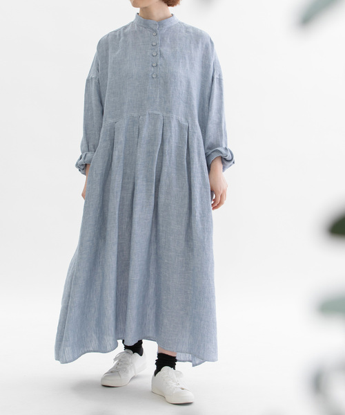 nop de nod(ノップドゥノッド)の「リネンバンドカラーシャツワンピース(ワンピース・レディース・レッド/ライトブルー/ダークブルー・M)」の13枚目の写真