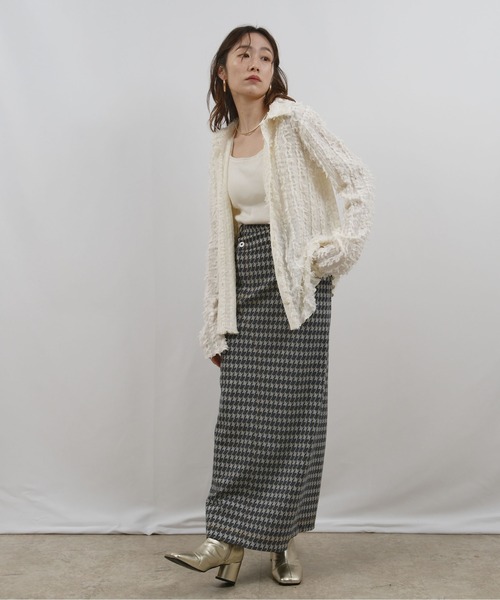 palm RICHE(ポームリシュ)の「カットフリンジトップス(シャツ/ブラウス・レディース・オフホワイト/ブラック/ライトグリーン・M)」の10枚目の写真