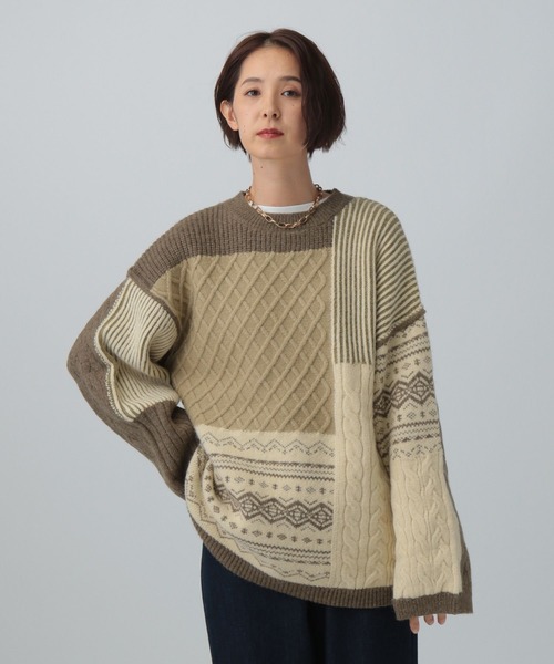 セール】5ゲージパッチワークプルオーバー 589913（ニット/セーター