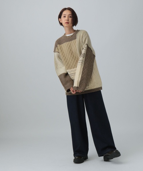 LEPSIM（レプシィム）の「5ゲージパッチワークプルオーバー　589913（ニット/セーター・レディース・ブラウン/ブラック/ベージュ・FREE）」の14枚目の写真