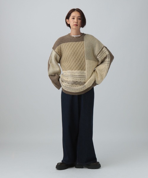 セール】5ゲージパッチワークプルオーバー 589913（ニット/セーター