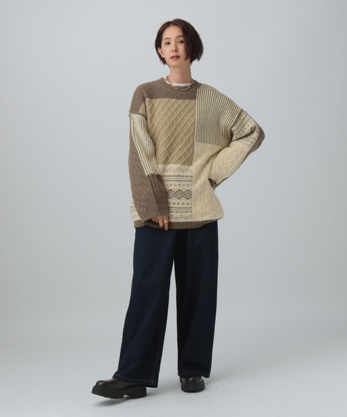 LEPSIM（レプシィム）の「5ゲージパッチワークプルオーバー　589913（ニット/セーター・レディース・ブラウン/ブラック/ベージュ・FREE）」の16枚目の写真