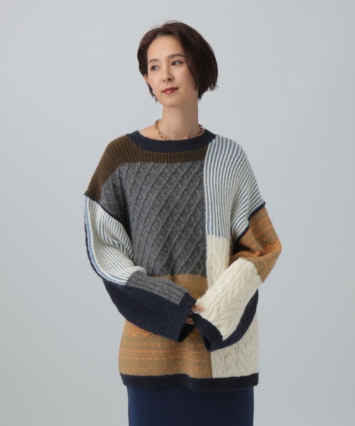 LEPSIM（レプシィム）の「5ゲージパッチワークプルオーバー　589913（ニット/セーター・レディース・ブラウン/ブラック/ベージュ・FREE）」の17枚目の写真