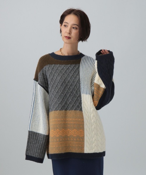 LEPSIM（レプシィム）の「5ゲージパッチワークプルオーバー　589913（ニット/セーター・レディース・ブラウン/ブラック/ベージュ・FREE）」の18枚目の写真