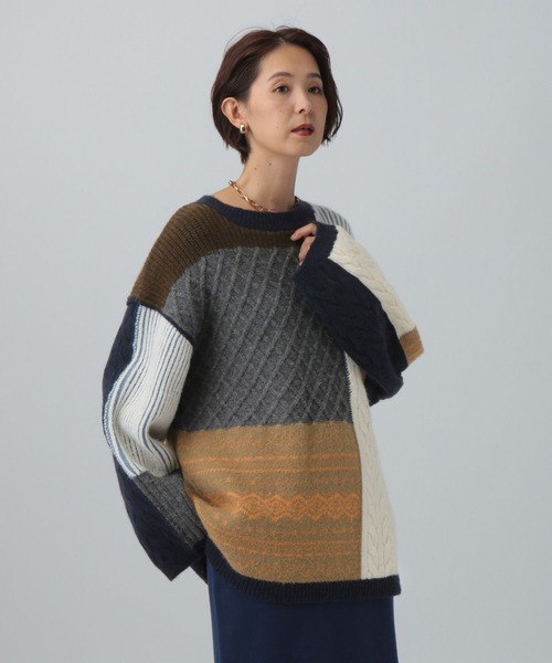 LEPSIM（レプシィム）の「5ゲージパッチワークプルオーバー　589913（ニット/セーター・レディース・ブラウン/ブラック/ベージュ・FREE）」の19枚目の写真