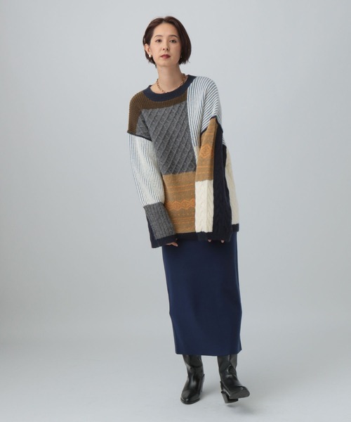 LEPSIM（レプシィム）の「5ゲージパッチワークプルオーバー　589913（ニット/セーター・レディース・ブラウン/ブラック/ベージュ・FREE）」の21枚目の写真
