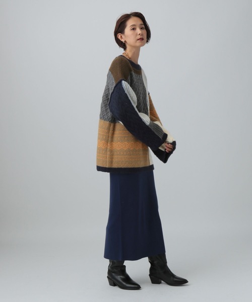 LEPSIM（レプシィム）の「5ゲージパッチワークプルオーバー　589913（ニット/セーター・レディース・ブラウン/ブラック/ベージュ・FREE）」の22枚目の写真