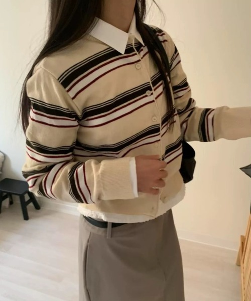 gossip！ロサンゼルス（ゴシップロサンゼルス）の「マルチボーダー ショート丈ガーディガン（カーディガン/ボレロ・レディース・グレー/オフホワイト/ブラック・FREE）」の9枚目の写真