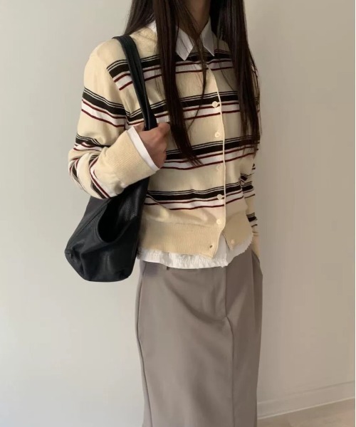 gossip！ロサンゼルス（ゴシップロサンゼルス）の「マルチボーダー ショート丈ガーディガン（カーディガン/ボレロ・レディース・グレー/オフホワイト/ブラック・FREE）」の8枚目の写真
