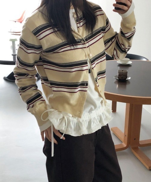 gossip！ロサンゼルス（ゴシップロサンゼルス）の「マルチボーダー ショート丈ガーディガン（カーディガン/ボレロ・レディース・グレー/オフホワイト/ブラック・FREE）」の10枚目の写真