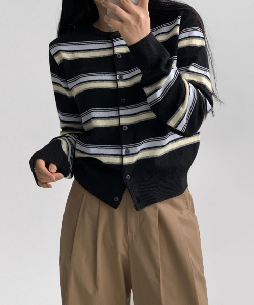 gossip！ロサンゼルス（ゴシップロサンゼルス）の「マルチボーダー ショート丈ガーディガン（カーディガン/ボレロ・レディース・グレー/オフホワイト/ブラック・FREE）」の13枚目の写真