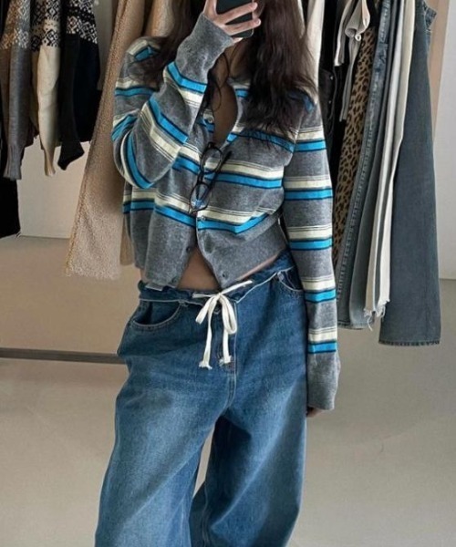 gossip！ロサンゼルス（ゴシップロサンゼルス）の「マルチボーダー ショート丈ガーディガン（カーディガン/ボレロ・レディース・グレー/オフホワイト/ブラック・FREE）」の20枚目の写真