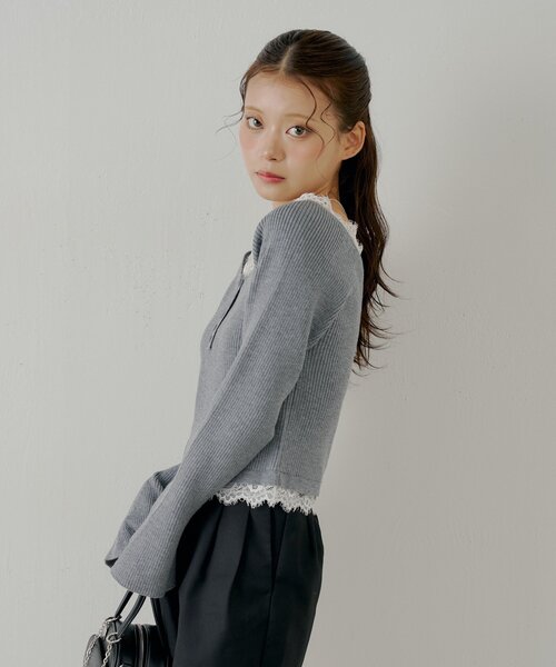 オフショルレースヘンリーニット（ニット/セーター）｜Chico