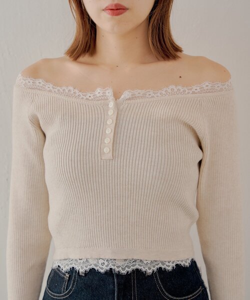 オフショルレースヘンリーニット（ニット/セーター）｜Chico