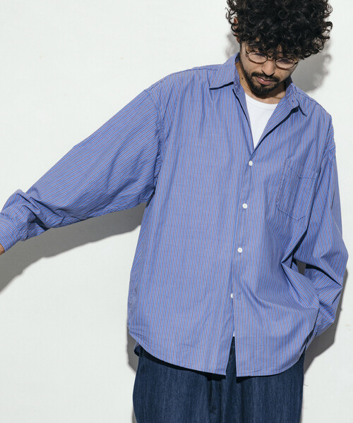 HINSON(ヒンソン)の「HINSON/ヒンソン レギュラーカラー ブロード ロングスリーブ ストライプシャツ(シャツ/ブラウス・メンズ・グレー/サックスブルー/ベージュ・MEDIUM/LARGE/SMALL)」の1枚目の写真