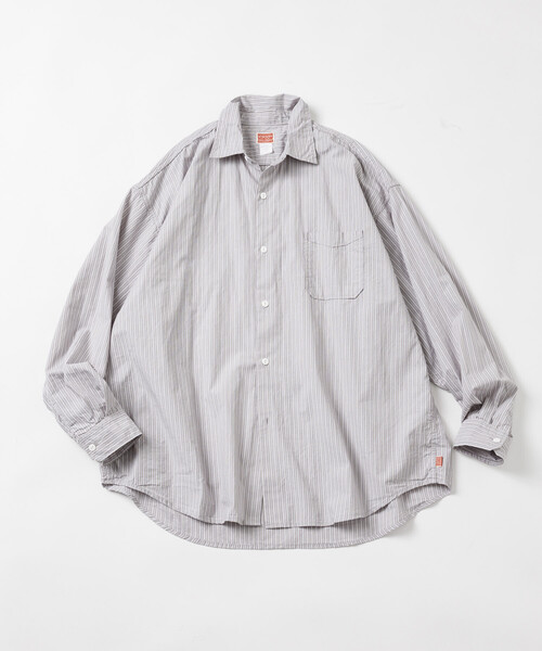 HINSON(ヒンソン)の「HINSON/ヒンソン レギュラーカラー ブロード ロングスリーブ ストライプシャツ(シャツ/ブラウス・メンズ・グレー/サックスブルー/ベージュ・MEDIUM/LARGE/SMALL)」の4枚目の写真