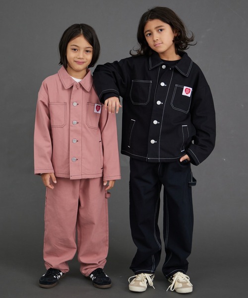 PAIRMANON STREET(ペアマノンストリート)の「【セットアップ着用可能】ワーク ジャケット カバーオール【PAIRMANON STREET】(カバーオール・キッズ・ピンク/ブラック/ベージュ/イエロー・100/110/120/130/140/150/160/90)」の8枚目の写真