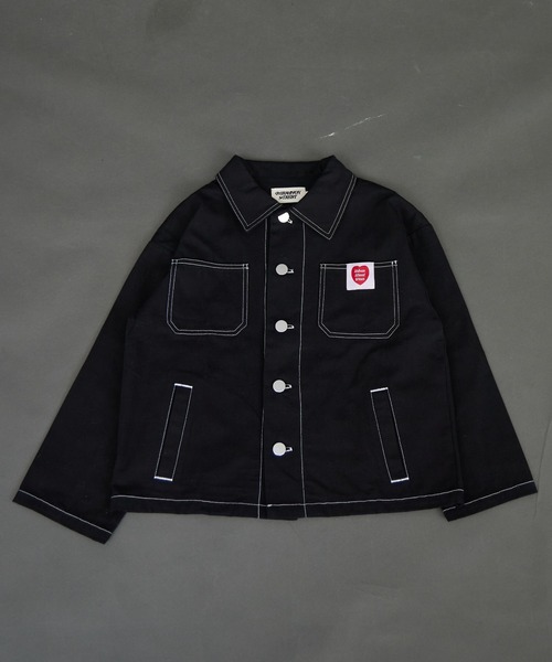 PAIRMANON STREET(ペアマノンストリート)の「【セットアップ着用可能】ワーク ジャケット カバーオール【PAIRMANON STREET】(カバーオール・キッズ・ピンク/ブラック/ベージュ/イエロー・100/110/120/130/140/150/160/90)」の10枚目の写真
