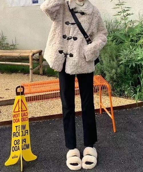 y2k  GARULA 平成 ギャル フェイクムートン ファーダッフルコート 平成ギャル y2k ファー付き ミニタリー モッズコート フェアリー