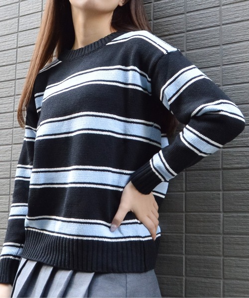 spiritoso(スピリトーゾ)の「【spiritoso】クルーネックルーズボーダーニット(ニット/セーター・レディース・ホワイト/ブラック・MEDIUM)」の9枚目の写真