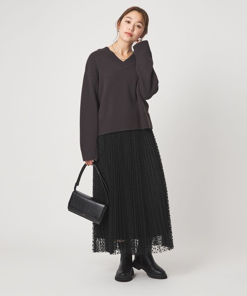 美品、【黒】オーガンジープリントプリーツスカート セール】［size SHORT/TALLあり］2WAY チュール プリント プリーツ