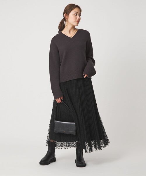 新品❤️ARCHIVIO 黒 プリーツスカート size SHORT/TALLあり］2WAY チュール プリント プリーツ スカート