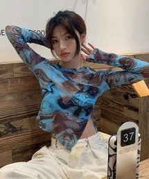VIBGYOR（ヴィブジョー）の「【EIZZ/アイズ】シアーメッシュ マーブル柄 シアーカットソー（Tシャツ/カットソー・レディース）」